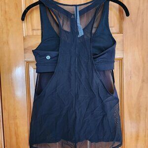 Lululemon Size 6 Black Tank Top with Mesh Built In Bra